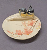 Handmade Hand Painted Ceramic Trinket Dish with Love Birds - Ring Holder, Jewelry Holder, Wedding , Anniversary,  Romantic, Valentine's day