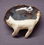 Handmade Ceramic Cat & Mouse Trinket Bowl Ring Holder catch all, soap dish candle holder