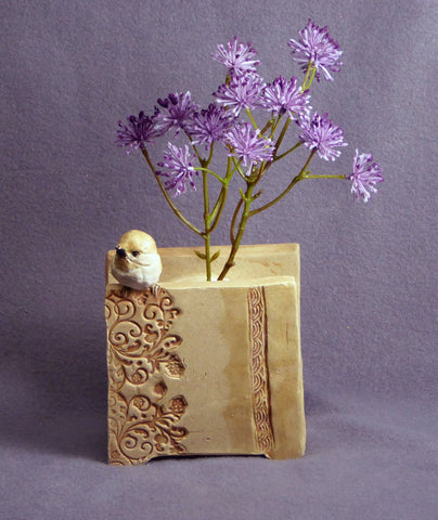 Handmade Ceramic Plant Holder with a Bird