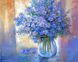 Blue Flowers - Art Print of Oil Painting - Flower, Nature, Peaceful Gift