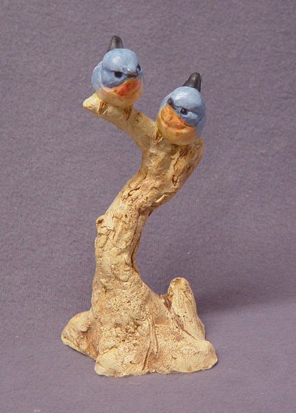 Handmade Ceramic Blue Love Birds on a Tree - Bird Sculpture, Bird Figurine, Blue Bird, Wedding