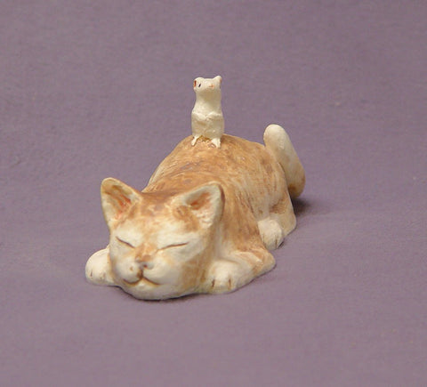 Handmade Ceramic Cat and  Mouse, Cat Figurine, Cat Sculpture, Mouse Figurine, Mouse Sculpture, Co-Existence.