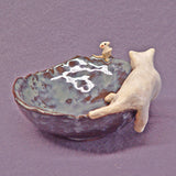 Handmade Ceramic Trinket Bowl with a Sleeping Cat and a Mouse, Rustic Style, Ceramic Cat, Ring Holder,Jewelry Holder