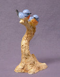 Handmade Ceramic Blue Love Birds on a Tree - Bird Sculpture, Bird Figurine, Blue Bird, Wedding