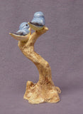 Handmade Ceramic Blue Love Birds on a Tree - Bird Sculpture, Bird Figurine, Blue Bird, Wedding