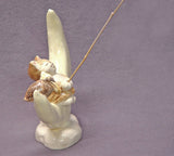 Handmade Ceramic Cat Fishing on a Moon with its Pelican Friend, Ceramic Figurine, Ceramic Sculpture