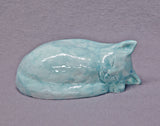 Handmade Ceramic Blue Sleeping Cat in Stoneware with Glaze