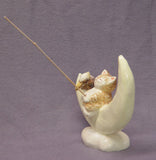 Handmade Ceramic Cat Fishing on a Moon with its Pelican Friend, Ceramic Figurine, Ceramic Sculpture