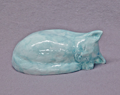 Handmade Ceramic Blue Sleeping Cat in Stoneware with Glaze