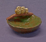 Handmade Ceramic Bowl with an Owl Family - Trinket Holder, Ring Holder, Jewelry Holder, Ceramic Owl,  Ceramic Art,