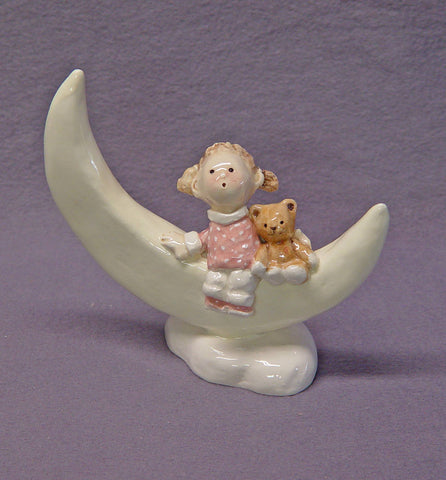 A Boy Playing Guitar with  his Dog Friend on the moon - Handmade Ceramic Figurine, Dog Figurine, Child, Childhood,Fantasy