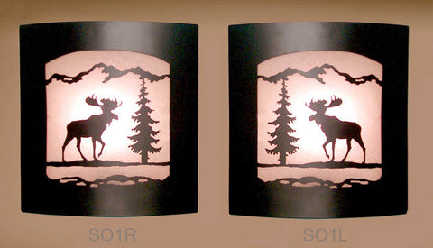 Pair of 2 Wall Sconce Rustic Moose Light, Cabin Decor Lamp Left & Right Facing