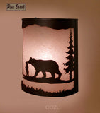 Rustic Light Bear Wall Sconce Lamp Cabin Decor Pine Tree Lighting Left Facing