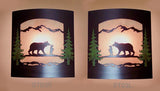 Pair of 2 Wall Sconce Rustic Bears Lights, Cabin Decor Lamp Hand Painted Left & Right Facing