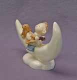 A Boy Playing Guitar with  his Dog Friend on the moon - Handmade Ceramic Figurine, Dog Figurine, Child, Childhood,Fantasy