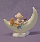 A Boy Playing Guitar with  his Dog Friend on the moon - Handmade Ceramic Figurine, Dog Figurine, Child, Childhood,Fantasy