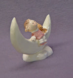 A Boy Playing Guitar with  his Dog Friend on the moon - Handmade Ceramic Figurine, Dog Figurine, Child, Childhood,Fantasy