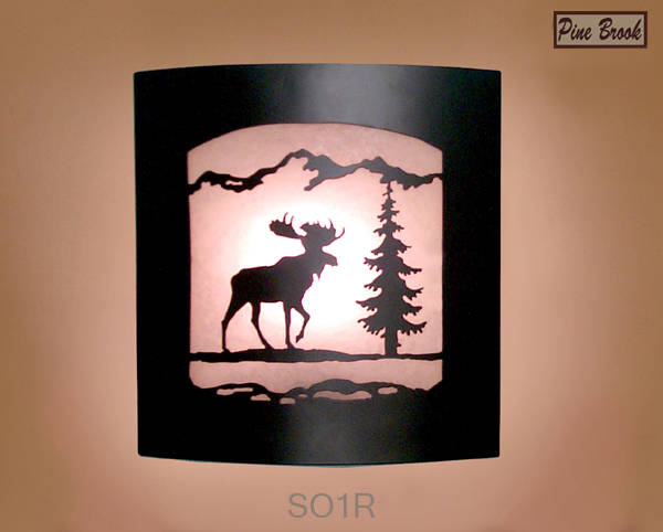 Wall Sconce Rustic Moose Light, Cabin Decor Lamp, Pine Tree, Right Facing