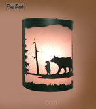 Rustic Light Bear Wall Sconce Lamp Cabin Decor Pine Tree Lighting Left Facing