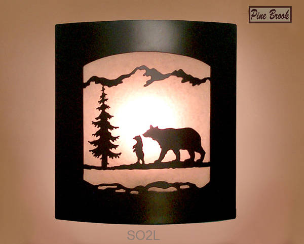 Wall Sconce Rustic Bear Light, Cabin Decor Lamp, Pine Tree, Left Facing