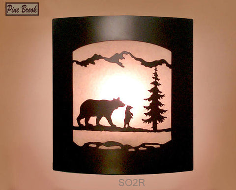 Wall Sconce Rustic Bear Light, Cabin Decor Lamp, Pine Tree, Right Facing