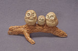 Handmade Ceramic Owl Family on a Log, Ceramic Bird Sculpture, Bird Figurine, Ceramic Art