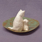 Handmade Ceramic Dish with Two Cats - Mother, kitten ,Trinket Holder, Ring Holder, Jewelry Holder, Mother's day