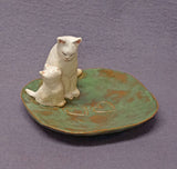 Handmade Ceramic Dish with Two Cats - Mother, kitten ,Trinket Holder, Ring Holder, Jewelry Holder, Mother's day