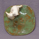 Handmade Ceramic Dish with Two Cats - Mother, kitten ,Trinket Holder, Ring Holder, Jewelry Holder, Mother's day