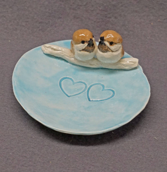 Ceramic Bird Dish, Ring Holder, Catch-All, Candle Holder, Jewelry Dish, Love Birds, Pink Flowers, Romantic, Wedding Gift, Valentine's day