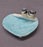 Ceramic Bird Dish, Ring Holder, Catch-All, Jewelry Dish, Love Birds, Pink Flowers, Romantic, Wedding Gift, Valentine's day