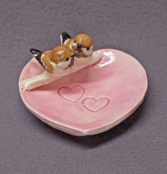 Handmade Ceramic Trinket Dish with Love Birds - Ring Holder, Jewelry Holder, Love Birds, Wedding Gift  Anniversary Gift  Romantic Art