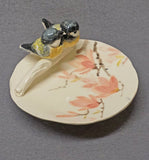 Handmade Hand Painted Ceramic Trinket Dish with Love Birds - Ring Holder, Jewelry Holder, Wedding , Anniversary,  Romantic, Valentine's day