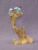 Handmade Ceramic Blue Love Birds on a Tree - Bird Sculpture, Bird Figurine, Blue Bird, Wedding