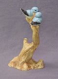 Handmade Ceramic Blue Love Birds on a Tree - Bird Sculpture, Bird Figurine, Blue Bird, Wedding