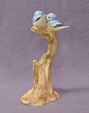 Handmade Ceramic Blue Love Birds on a Tree - Bird Sculpture, Bird Figurine, Blue Bird, Wedding