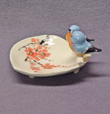 Handmade Ceramic Dish with Blue Love Birds - Ring Holder, Jewelry Holder, Trinket Holder, Wedding Gift  Anniversary Gift  Romantic Art