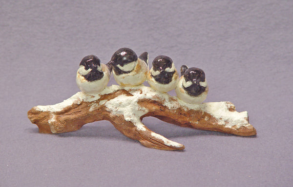 Handmade Ceramic Birds on a Branch,  Snow, Bird sculpture, Bird Figurine, Bird Family, Ceramic Art