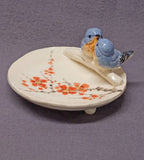 Ceramic Bird Dish, Ring Holder, Catch-All, Jewelry Dish, Blue Love Birds, Pink Flowers, Romantic, Wedding Gift, Valentine's day