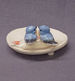 Ceramic Bird Dish, Ring Holder, Catch-All, Jewelry Dish, Blue Love Birds, Pink Flowers, Romantic, Wedding Gift, Valentine's day