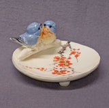 Ceramic Bird Dish, Ring Holder, Catch-All, Jewelry Dish, Blue Love Birds, Pink Flowers, Romantic, Wedding Gift, Valentine's day