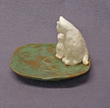 Handmade Ceramic Dish with Two Cats - Mother, kitten ,Trinket Holder, Ring Holder, Jewelry Holder, Mother's day