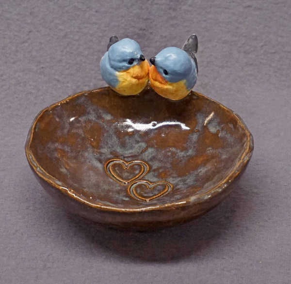 Trinket Bowl Rustic Style with Two Birds, Love Birds - Handmade Ceramic Bowl, Decorative Bowl, Wedding Gift, Romantic