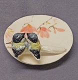 Handmade Hand Painted Ceramic Trinket Dish with Love Birds - Ring Holder, Jewelry Holder, Wedding , Anniversary,  Romantic, Valentine's day