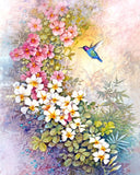 Humming Birds and  Flowers  Archival Print of Watercolor Painting