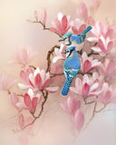 Bluejay and Magnolia  Art Print of Watercolor Painting