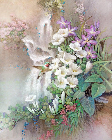 Humming Birds and  Flowers  Archival Print of Watercolor Painting