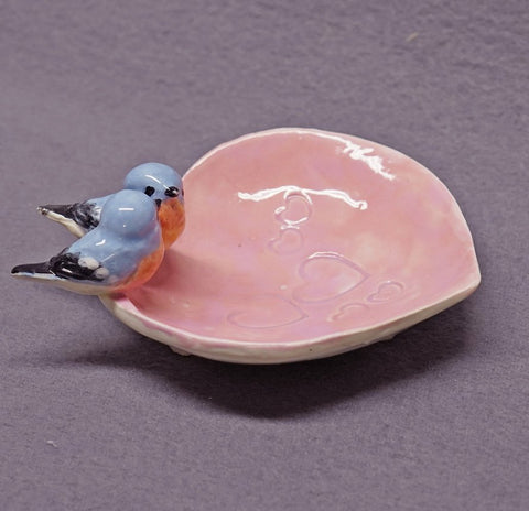 Handmade Ceramic Dish with Blue Birds, Trinket Holder, Ring Holder, Jewelry Holder, Love Birds, Wedding Gift  Anniversary Gift  Romantic Art