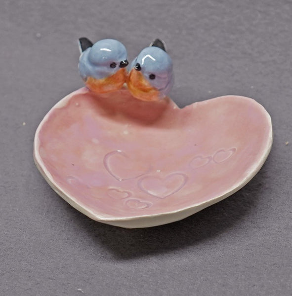 Ceramic Bird Dish, Ring Holder, Catch-All, Candle Holder, Jewelry Dish, Blue Love Birds, Romantic, Wedding Gift, Valentine's day