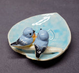 Ceramic Bird Dish, Ring Holder, Catch-All, Candle Holder, Jewelry Dish, Love Birds, Blue , Romantic, Wedding Gift, Valentine's day